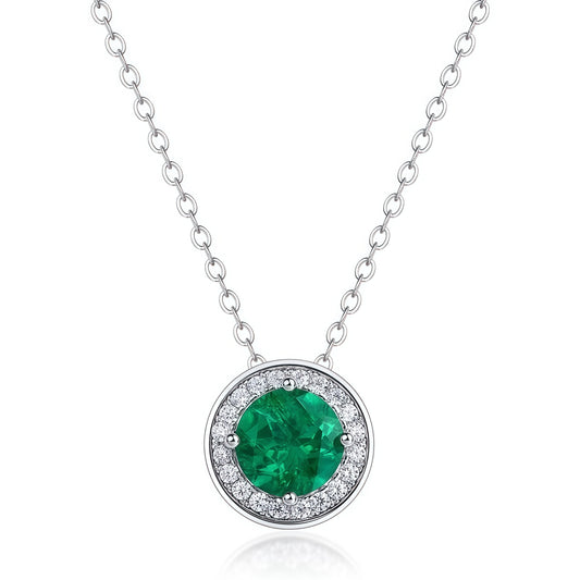 Geometric Radiance: Full-Pavé Circular Lab-Grown Emerald Necklace | 925 Silver