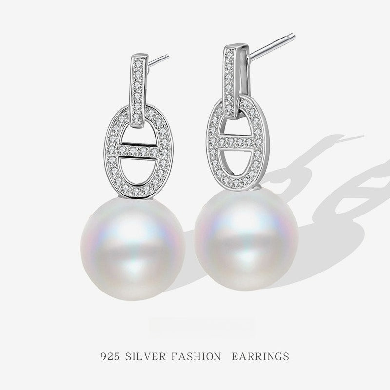 925 Sterling Silver Australian White High-luster Shell Pearl Pig Nose Stud Earrings - Unique and Trendy Design for Women