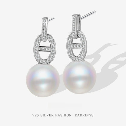 925 Sterling Silver Australian White High-luster Shell Pearl Pig Nose Stud Earrings - Unique and Trendy Design for Women