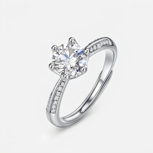 1.12CT Round Cut Moissanite Laurel Crown Ring - S925 Sterling Silver Adjustable Band