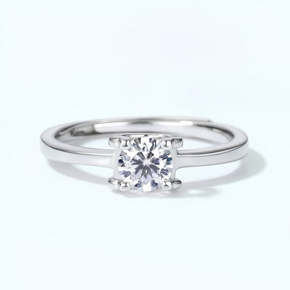 1.12CT Round Brilliant Moissanite Engagement Ring - S925 Sterling Silver "Ox-Head" Setting Solitaire