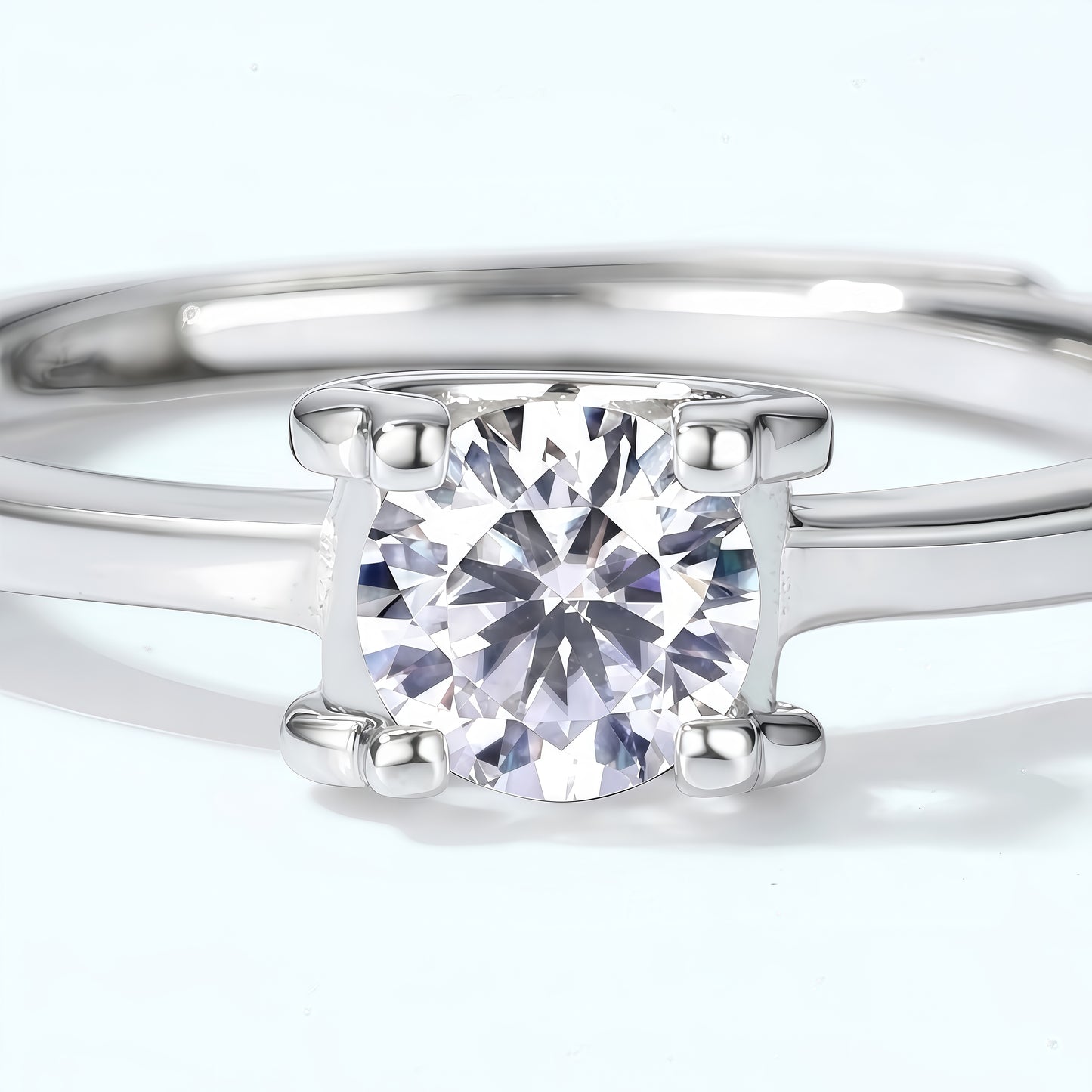 1.12CT Round Brilliant Moissanite Engagement Ring - S925 Sterling Silver "Ox-Head" Setting Solitaire