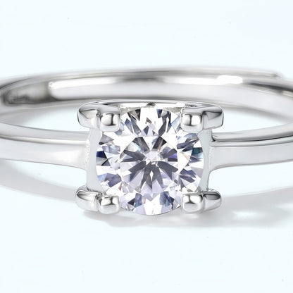 1.12CT Round Brilliant Moissanite Engagement Ring - S925 Sterling Silver "Ox-Head" Setting Solitaire