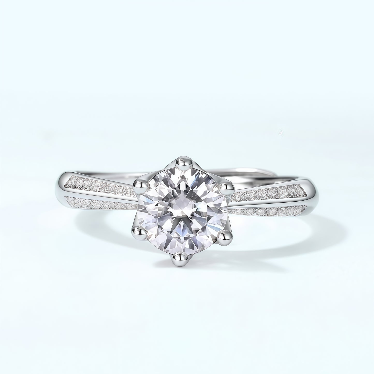 1.12CT Round Cut Moissanite Laurel Crown Ring - S925 Sterling Silver Adjustable Band