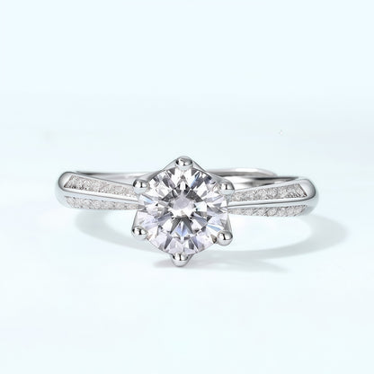 1.12CT Round Cut Moissanite Laurel Crown Ring - S925 Sterling Silver Adjustable Band