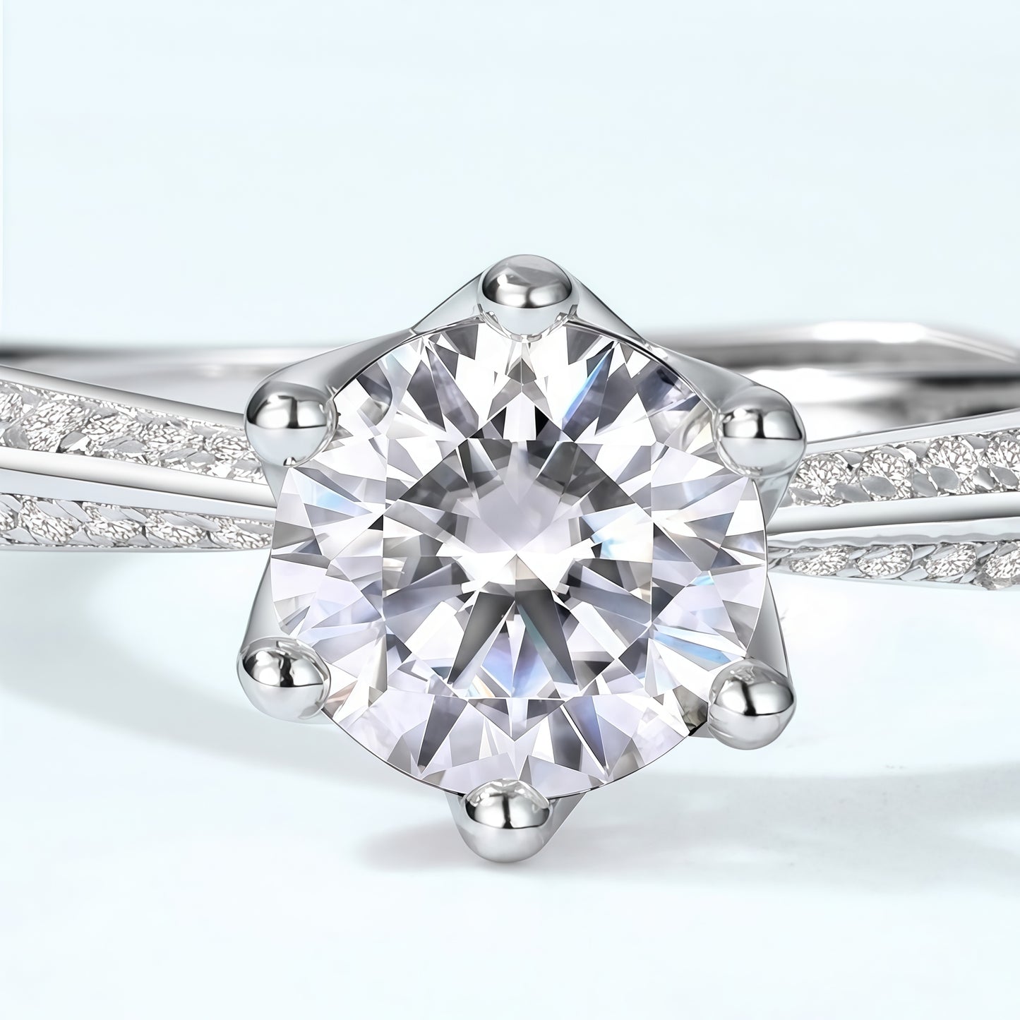 1.12CT Round Cut Moissanite Laurel Crown Ring - S925 Sterling Silver Adjustable Band
