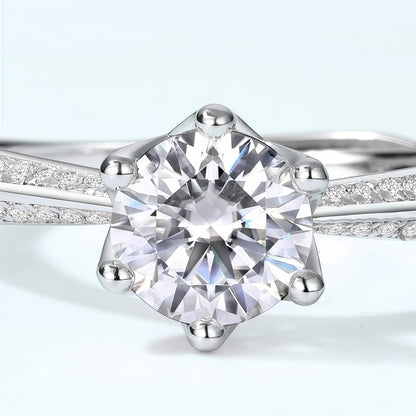 1.12CT Round Cut Moissanite Laurel Crown Ring - S925 Sterling Silver Adjustable Band