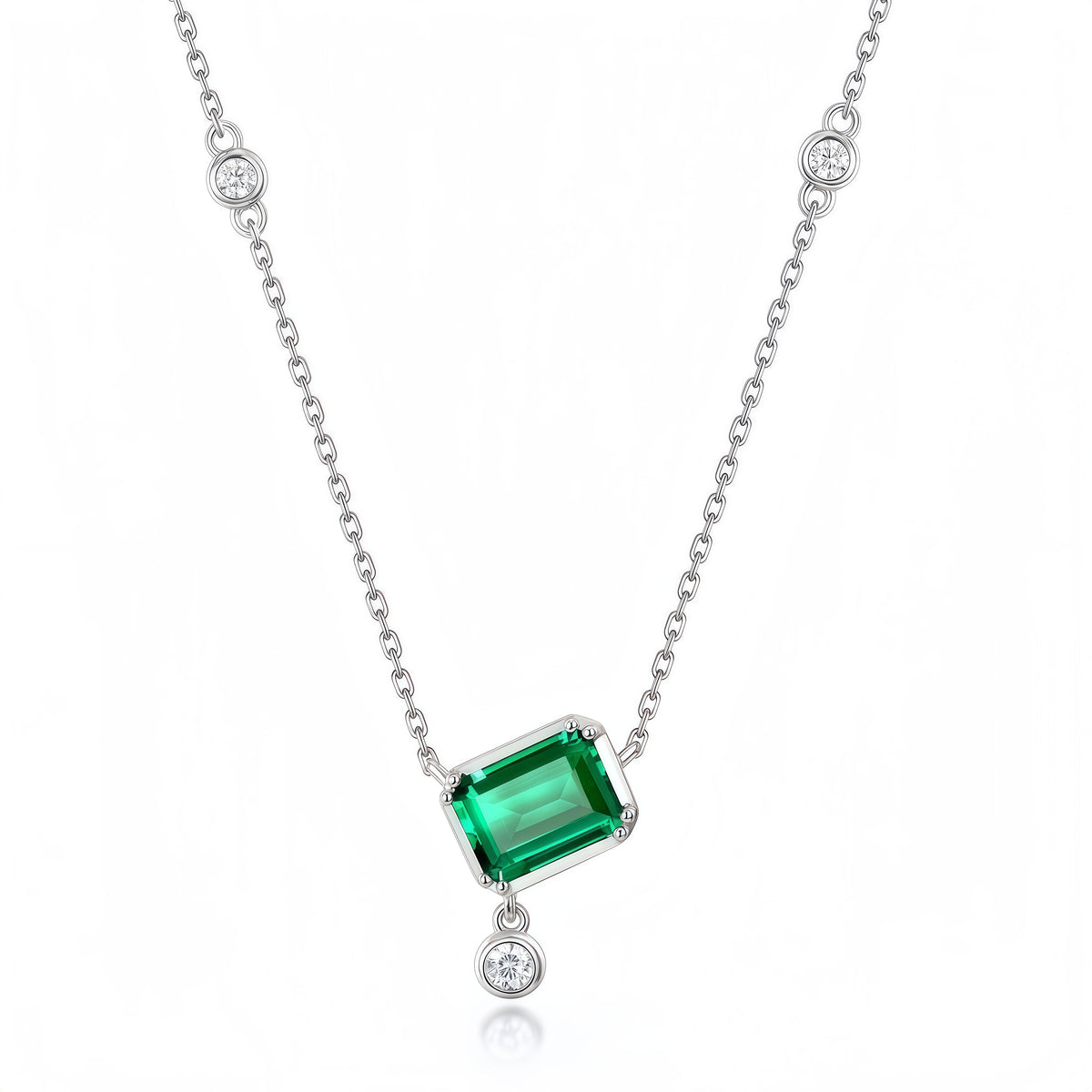1.36ct Geometric Lab-Created Emerald Dancing Stone Necklace | Dapaza