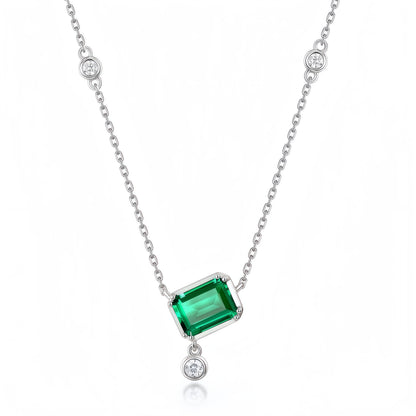1.36ct Geometric Lab-Created Emerald Dancing Stone Necklace | Dapaza