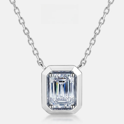 Vintage 1.18CT Emerald Cut CVD Lab Grown Diamond Bezel Pendant Necklace | S925 Sterling Silver Octagon Solicle Chain - Dapaza