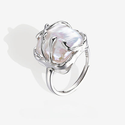 Dapaza S925 Sterling Silver Baroque Square Pearl Ring