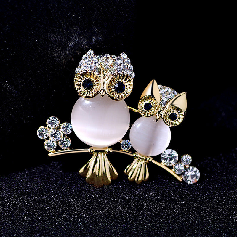 Diamond Temperament Owl Crystal Owl Brooch