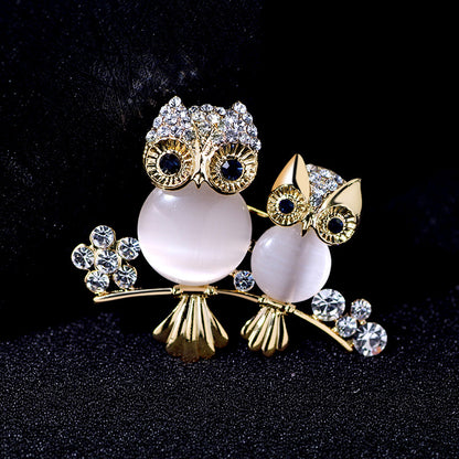 Diamond Temperament Owl Crystal Owl Brooch