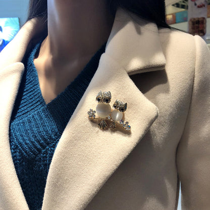 Diamond Temperament Owl Crystal Owl Brooch