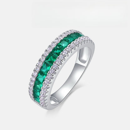 Invisible-Set Lab-Grown Emerald Ruby Sapphire Ring - S925 Sterling Silver