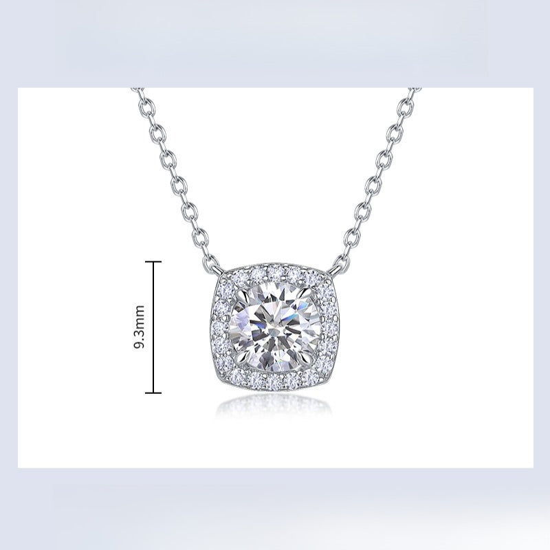 Cushion Cut Crushed Ice Lab-Grown Diamond Halo Necklace - S925 Sterling Silver