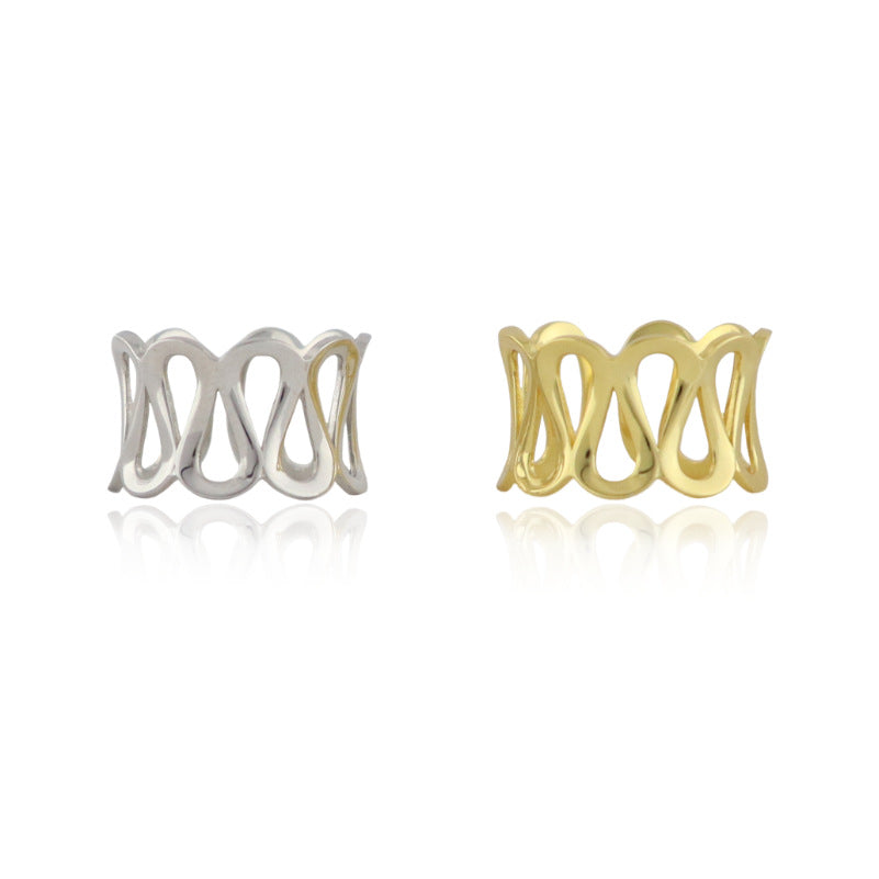 925 Sterling Silver Ring for Women - Minimalist Wide Band with Openwork Water Ripple Design
