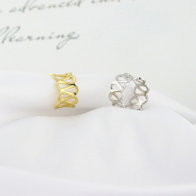 925 Sterling Silver Ring for Women - Minimalist Wide Band with Openwork Water Ripple Design