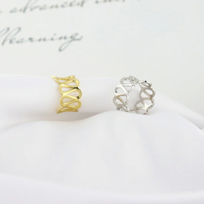 925 Sterling Silver Ring for Women - Minimalist Wide Band with Openwork Water Ripple Design