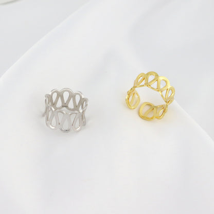 925 Sterling Silver Ring for Women - Minimalist Wide Band with Openwork Water Ripple Design