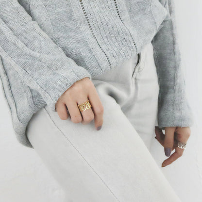925 Sterling Silver Ring for Women - Minimalist Wide Band with Openwork Water Ripple Design