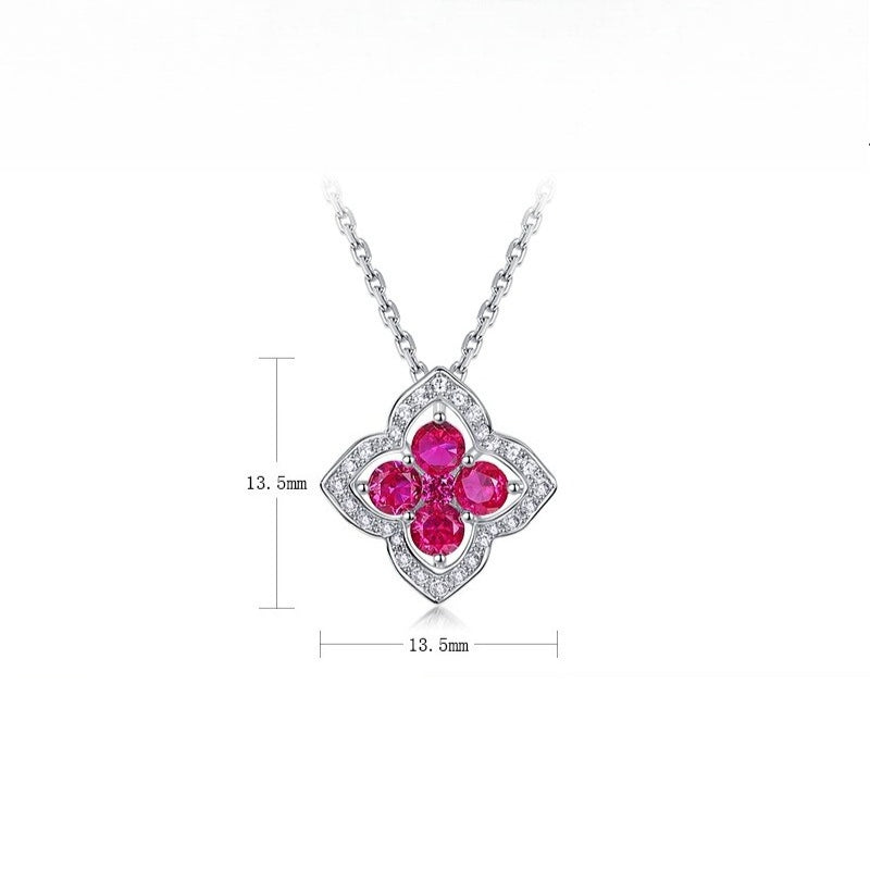 Four-Leaf Clover Lab-Grown Emerald & Ruby Necklace - S925 Sterling Silver