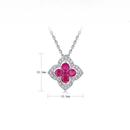 Four-Leaf Clover Lab-Grown Emerald & Ruby Necklace - S925 Sterling Silver