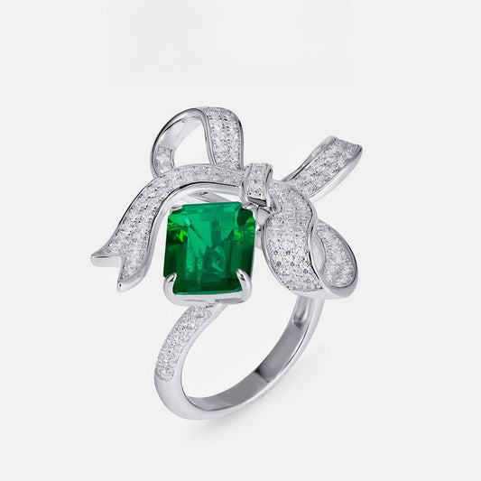 Bow-Knot Lab-Grown Emerald Ring - S925 Sterling Silver