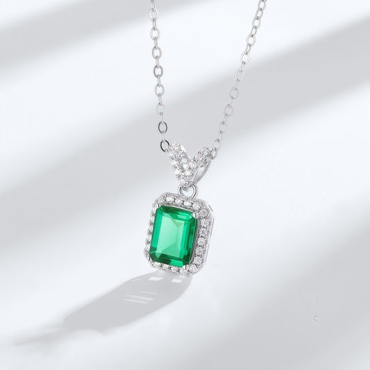 Dapaza Art Deco Geometric Lab-Grown Emerald Necklace | S925 Sterling Silver