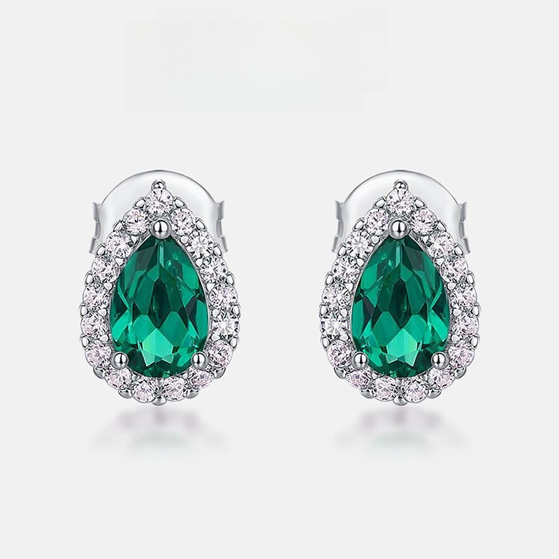 Pear-Cut Lab-Grown Emerald Stud Earrings - S925 Sterling Silver