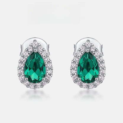 Pear-Cut Lab-Grown Emerald Stud Earrings - S925 Sterling Silver