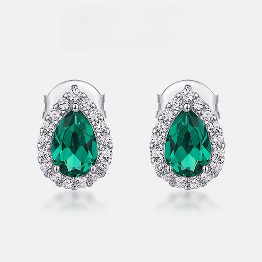 Minimalist Chic Teardrop Stud Earrings for Women, S925 Sterling Silver with Lab-grown Gemstones, Unique and Stylish