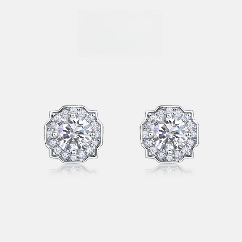 Round 1ct Lab Grown Diamond Stud Earrings S925 Silver Geometric Half Cent Earrings