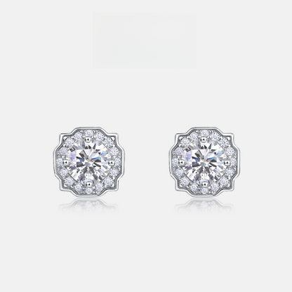 Round 1ct Lab Grown Diamond Stud Earrings S925 Silver Geometric Half Cent Earrings