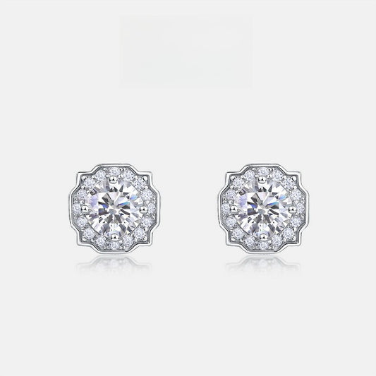 Round 1ct Lab Grown Diamond Stud Earrings S925 Silver Geometric Half Cent Earrings