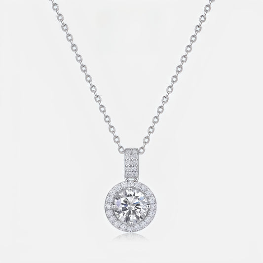 1ct Round Brilliant Lab-Grown Diamond Halo Necklace | Dapaza