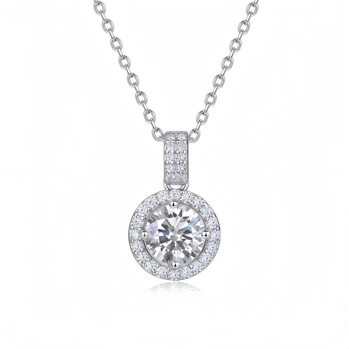1ct Round Brilliant Lab-Grown Diamond Halo Necklace | Dapaza