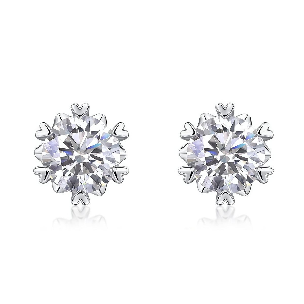 1ctw Round Lab-Grown Diamond Heart 6-Prong Stud Earrings | Dapaza