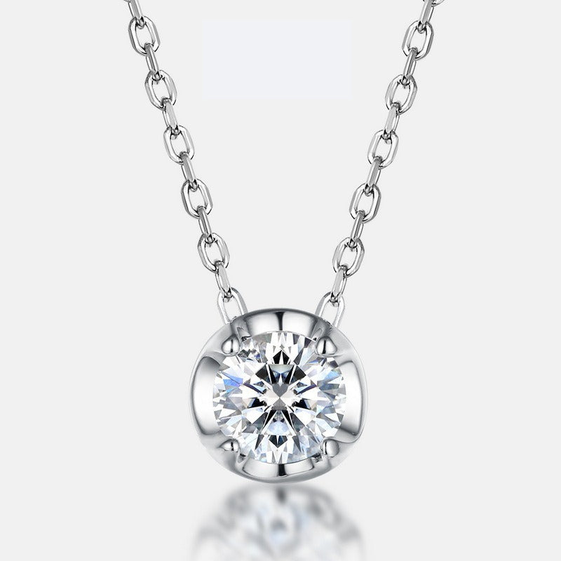 Modern Round Moissanite Bezel Solitaire Necklace - S925 Sterling Silver