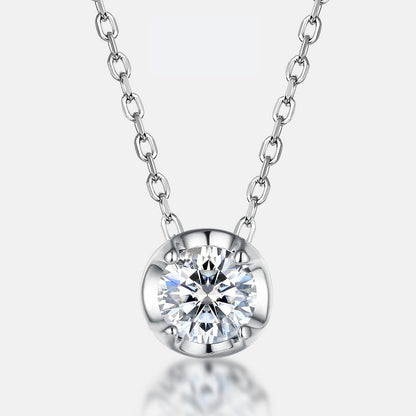 Modern Round Moissanite Bezel Solitaire Necklace - S925 Sterling Silver