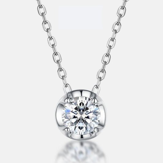 Modern Round Moissanite Bezel Solitaire Necklace - S925 Sterling Silver