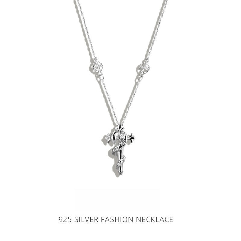 S925 Sterling Silver Necklace Stacked Personalized Iris Snake Scepter Cross Clavicle Chain