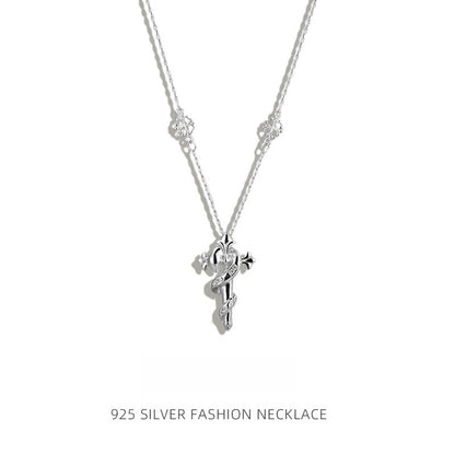 S925 Sterling Silver Necklace Stacked Personalized Iris Snake Scepter Cross Clavicle Chain