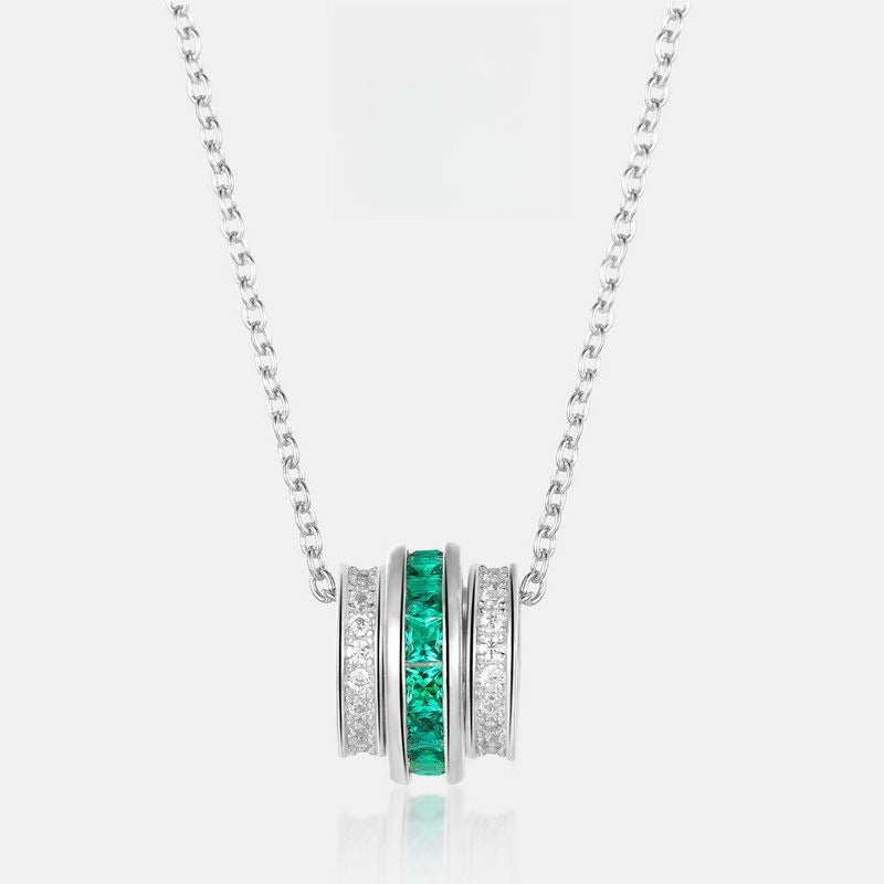 Lab-Grown Emerald Pendant Necklace - S925 Sterling Silver