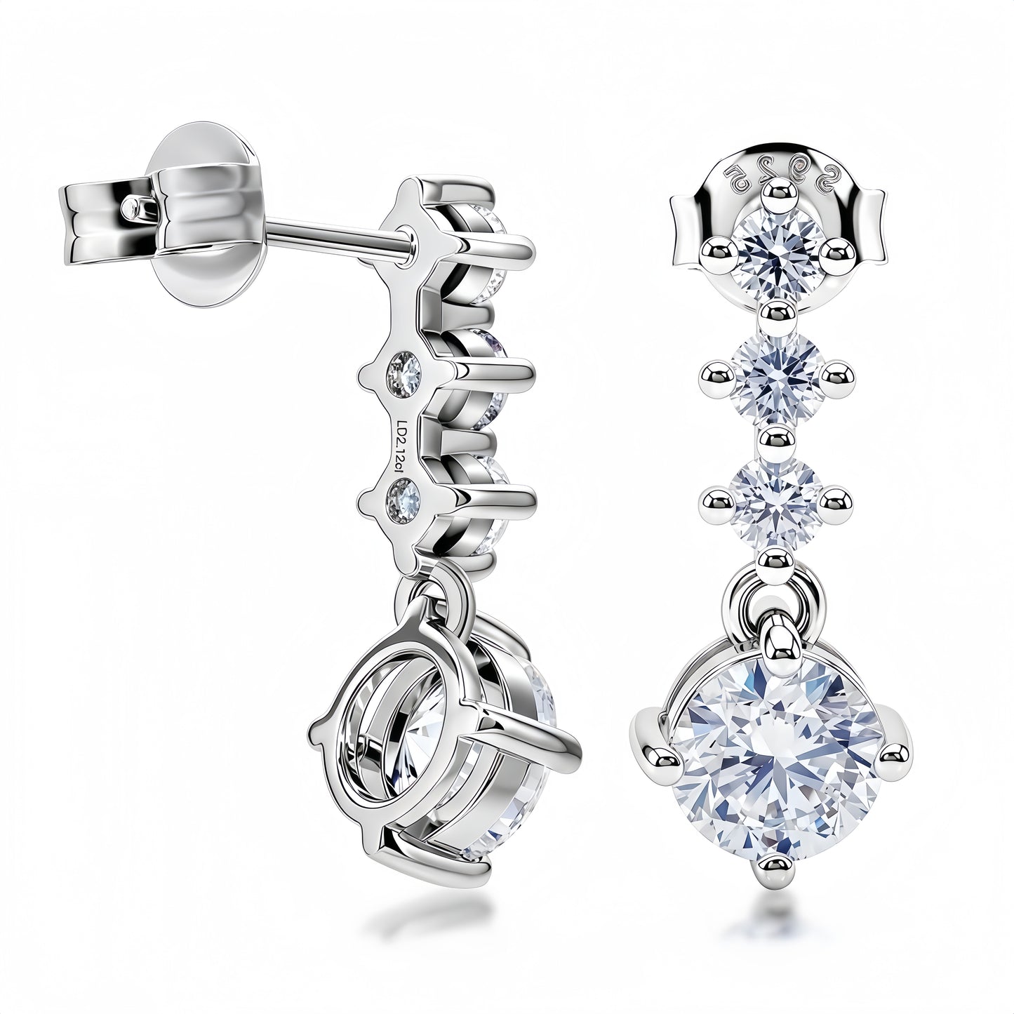 2.17ctw Round Cut HPHT Lab Grown Diamond Drop Earrings in S925 Sterling Silver