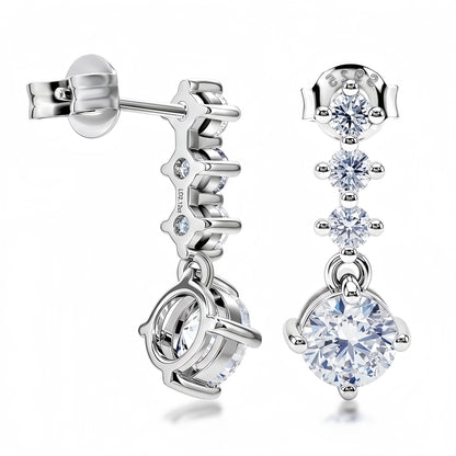 2.17ctw Round Cut HPHT Lab Grown Diamond Drop Earrings in S925 Sterling Silver