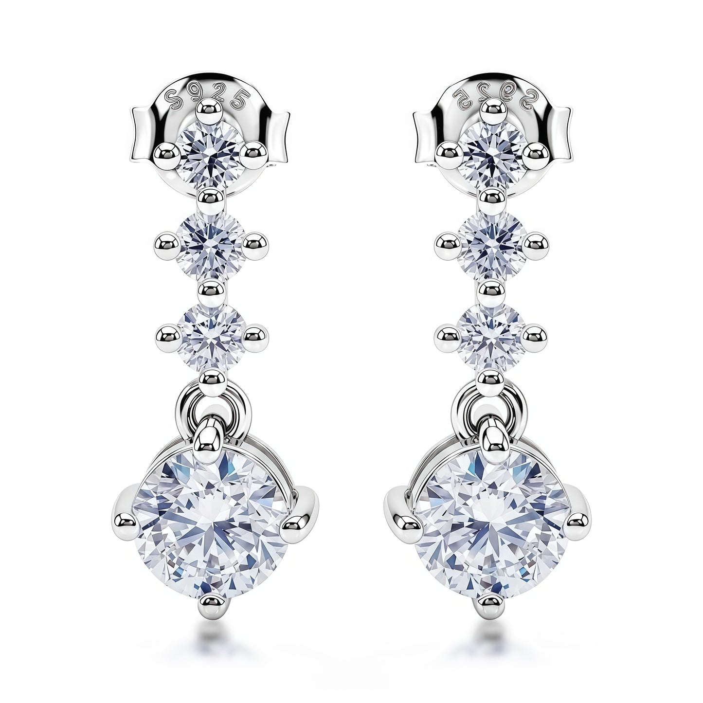 2.17ctw Round Cut HPHT Lab Grown Diamond Drop Earrings in S925 Sterling Silver
