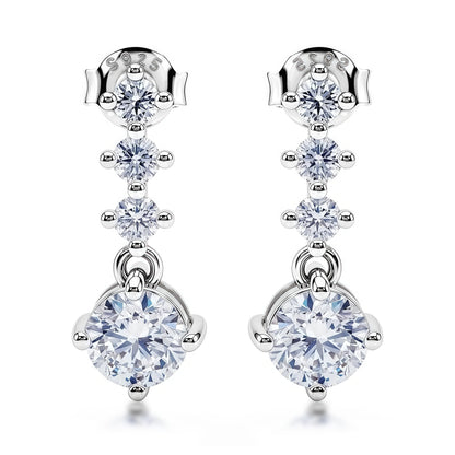 2.17ctw Round Cut HPHT Lab Grown Diamond Drop Earrings in S925 Sterling Silver