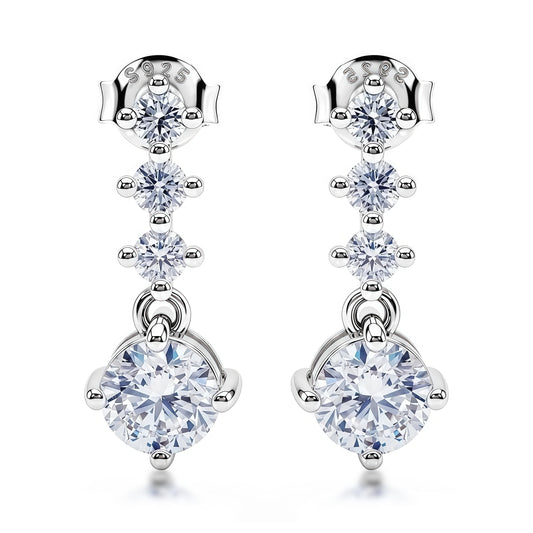 2.17ctw Round Cut HPHT Lab Grown Diamond Drop Earrings in S925 Sterling Silver