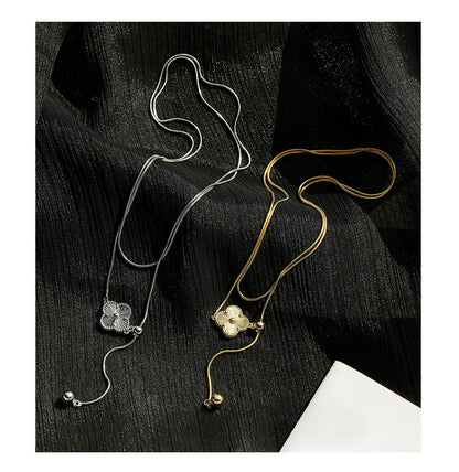 Sweater Chain Autumn and Winter Long 925 Sterling Silver Three-dimensional Lucky Grass Adjustable Necklace